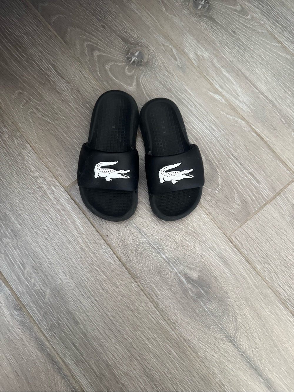 Lacoste Black Kids Slide Sandals with White Crocodile